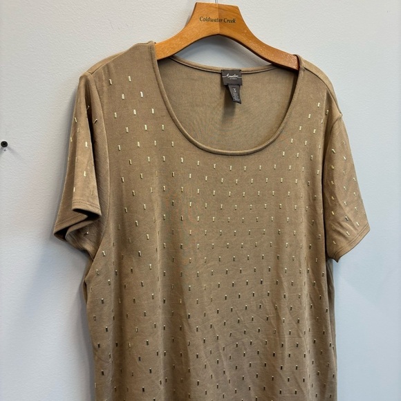 Chico's 3 (XL) Sierra Top Studded Tunic Beige Short Sleeve Asymmetrical - Picture 6 of 11